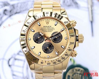 Fake Rolex Daytona Watch 43mm Yellow Gold Black Sub-dials